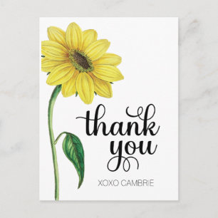 Cartão Postal Watercolor Sunflower Obrigado