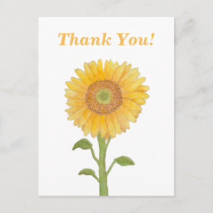 Cartão Postal Watercolor Sunflower Obrigado Postcards