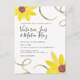 Cartão Postal Watercolor Sunflower Wild Floral Swirl Weds