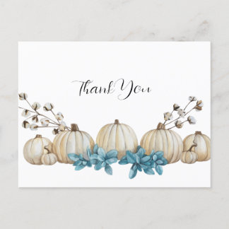 Cartão Postal Watercolor Teal e Casamento de Marfim Obrigado Car