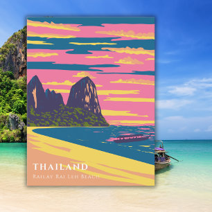 Cartão Postal Watercolor Thailand Beach Viagem Art Deco