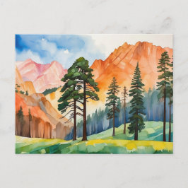 Cartão Postal Watercolor Tranquil Montanhas Springtime