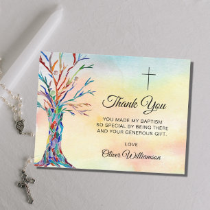 Cartão Postal Watercolor Tree Baptism Christening Obrigado