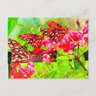 Cartão Postal Watercolor Três Borboletas Frittilantes Do Golfo