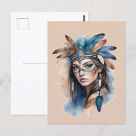 Cartão Postal Watercolor Tribal Beauty: Espírito da Arte Boêmia