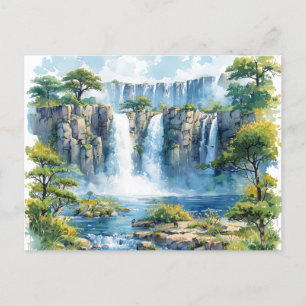Cartão Postal Watercolor Waterfall Victoria Falls 2 Natureza