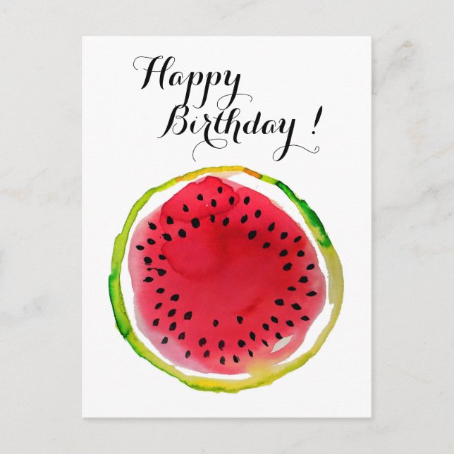 Cartão Postal Watercolor Watermelon Summer (Frente)