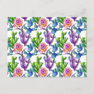 Cartão Postal Watercolor Wildflower Cactus Patterno
