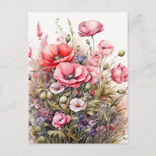 Cartão Postal Watercolor Wildflower Summer Meadow (Frente)
