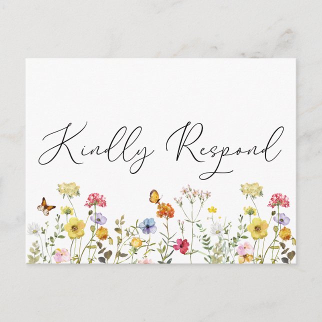 Cartão Postal Watercolor Wildflower Wedding Entree Choice RSVP (Frente)