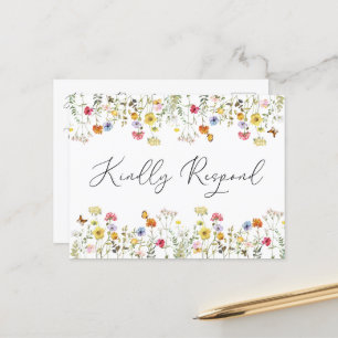 Cartão Postal Watercolor Wildflower Wedding Entree Choice RSVP
