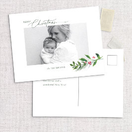 Cartão Postal Watercolor Winter Greenery Foto de Natal Moderno