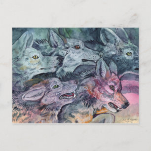 Cartão Postal Watercolor Wolf Pack