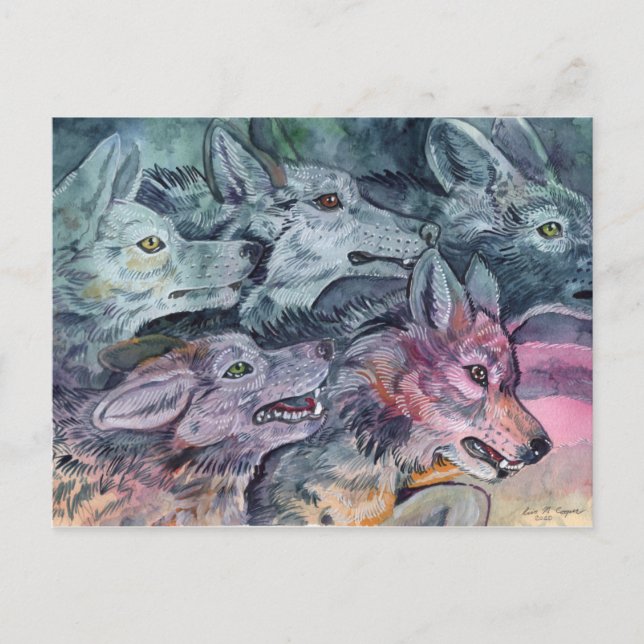 Cartão Postal Watercolor Wolf Pack (Frente)