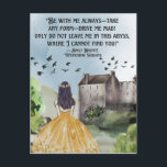 Cartão Postal Watercolor Wuthering Heights Emily Bronte Citação<br><div class="desc">Aquarela pintou paisagem e castelo com pássaros voadores e uma garota com uma citação de Emily Bronte de Wuthering Heights "Esteja sempre comigo... "</div>