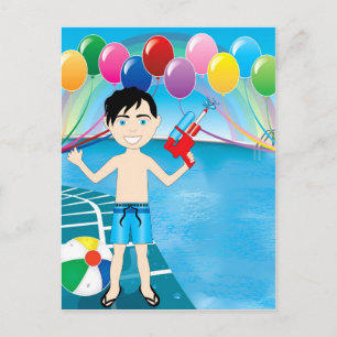 Cartão Postal Watergun Piscina Boy