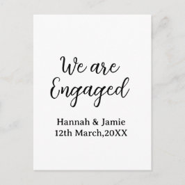 Cartão Postal We are Engaged couple name date calligraphystylish