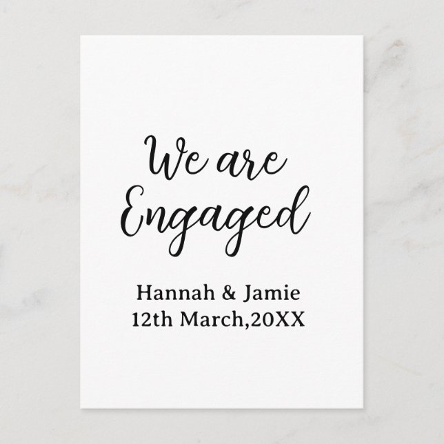 Cartão Postal We are Engaged couple name date calligraphystylish (Frente)