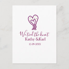 Cartão Postal We tied the knot pink heart knots name date romant