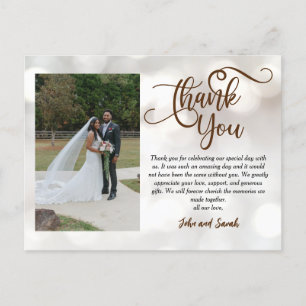 Cartão Postal Wedding Bokeh - Obrigado nota