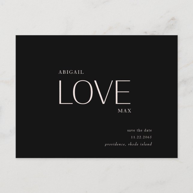 Cartão Postal Wedding Love B/W Salvar a Data (Frente)