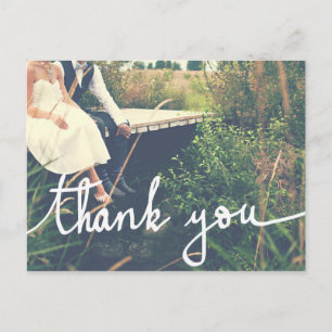 Cartão Postal Wedding Modern Obrigado Script Foto Do Casal