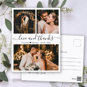Cartão Postal Wedding Photo Collage Love and Thanks Thank You