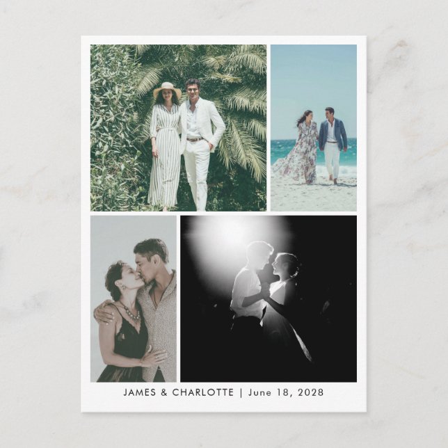 Cartão Postal Wedding Postcard Guestbook Custom 4 Photo Template (Frente)