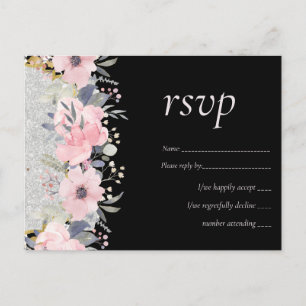 Cartão Postal WEDDING - Silver Rosegold Floral Girly Glitter