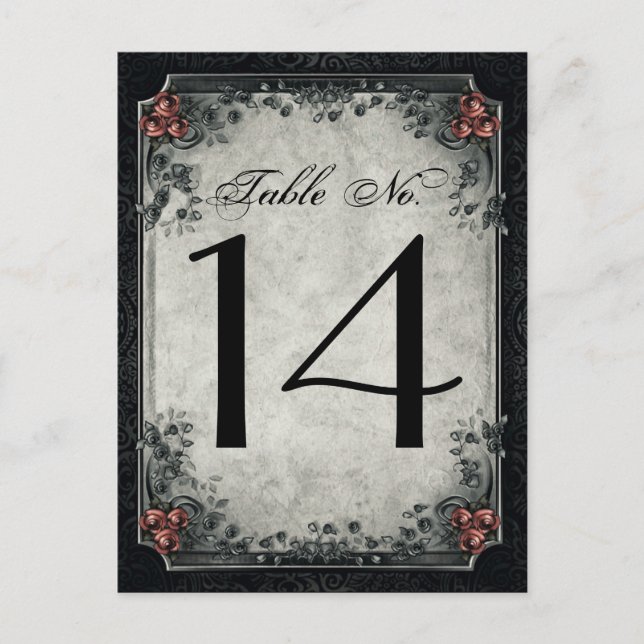 Cartão Postal Wedding Skeletons Black & Gray Table Numbers (Frente)