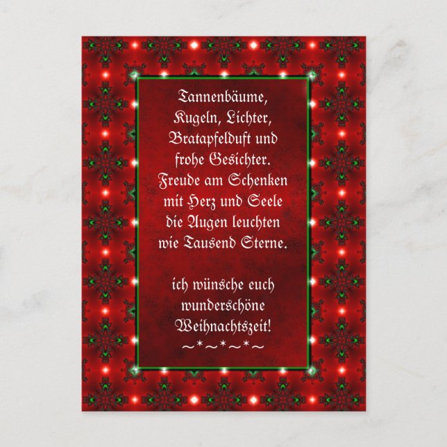 Cartão Postal Weihnachtsgedicht Deutsch, Adicione Seu Texto (Frente)