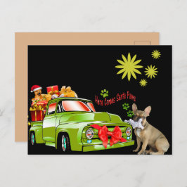 Cartão Postal Weihnachtskarte französische Bulldoggen Christmas 
