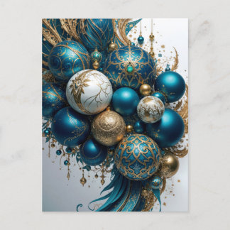 Cartão Postal Weihnachtskugeln Gold Blau Luxus Fest Standard