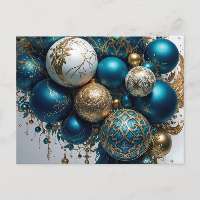 Cartão Postal Weihnachtskugeln Gold Blau Luxus Fest Standard (Frente)