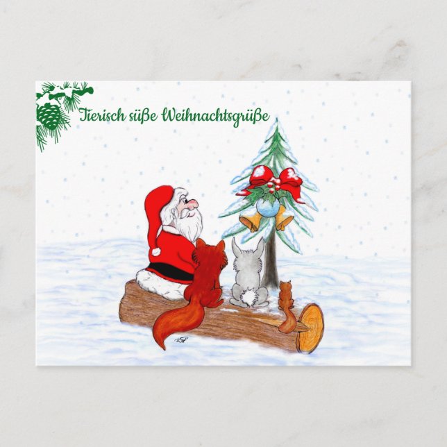 Cartão Postal Weihnachtsmann Kaninchen Fox Eichhörnchen, Deutsch (Frente)