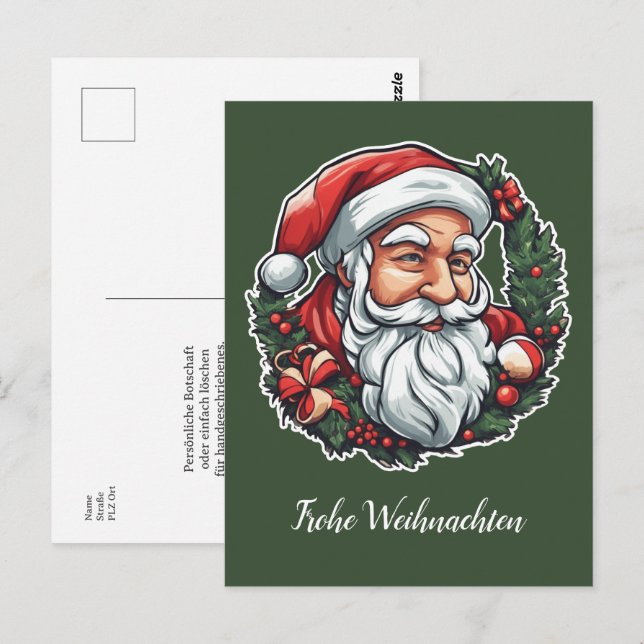 Cartão Postal Weihnachtsmannkopf mit Kranz -  (Frente/Verso)