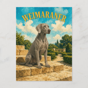 Cartão Postal Weimaraner, Arte de Cachorro em Aquarela Vintage
