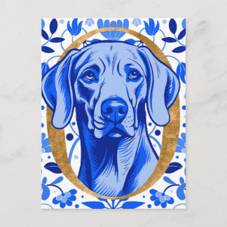 Cartão Postal Weimaraner espiando através da letra "O" em Ouro