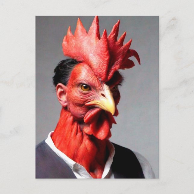 Cartão Postal Weird Rooster Cara (Frente)