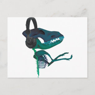 Cartão Postal Wellcoda Dinossauro Fone de Ouvido Amante de Músic