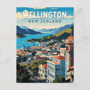 Cartão Postal Wellington New Zelândia Viagem Art Vintage