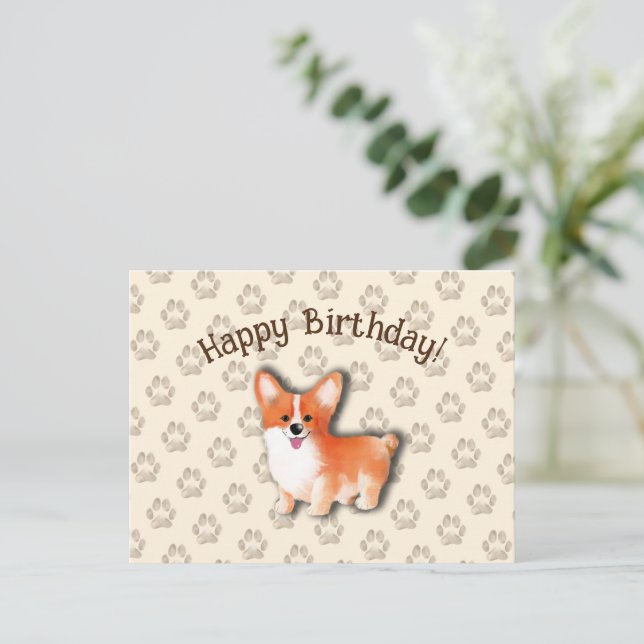 Cartão Postal Welsh Corgi Pembroke Aniversário Editável (Em pé/Frente)