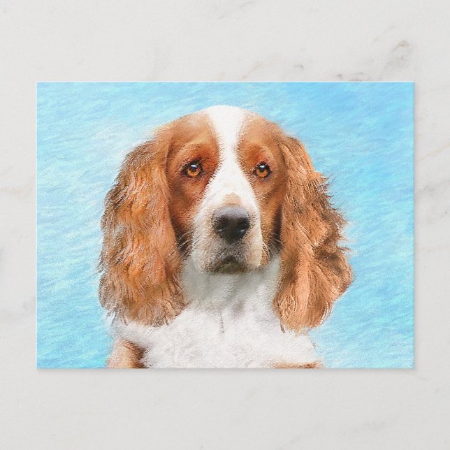Cartão Postal Welsh Springer Spaniel Painting - Arte Original De (Frente)