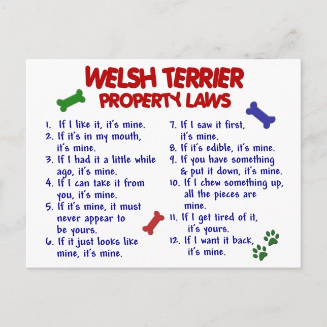 Cartão Postal WELSH TERRIER Property Laws 2 (Frente)