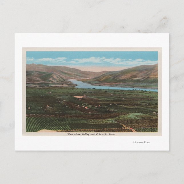 Cartão Postal Wenatchee, WAView of Valley & Columbia River (Frente)