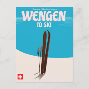 Cartão Postal Wengen, Suiça, Ski Poster
