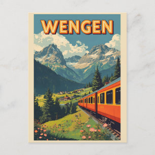 Cartão Postal WENGEN vintage esqui Suíça Alpes Suíços presentes