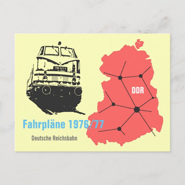 Cartão Postal Werbedesign für Fahrplanauskunft Reichsbahn DDR (Frente)