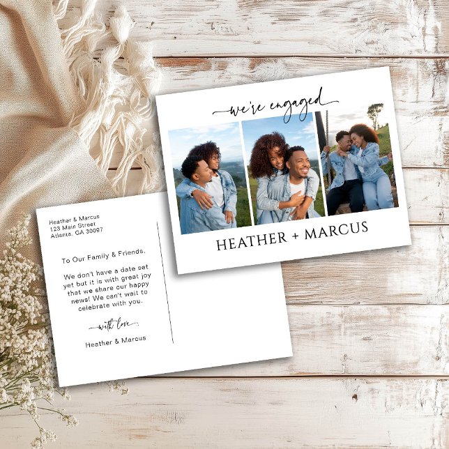 Cartão Postal We're Engaged 3 Photo Script Postcard (Criador carregado)