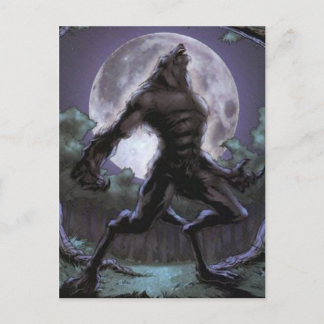 Cartão Postal Werewolf Howling Na Lua (Frente)
